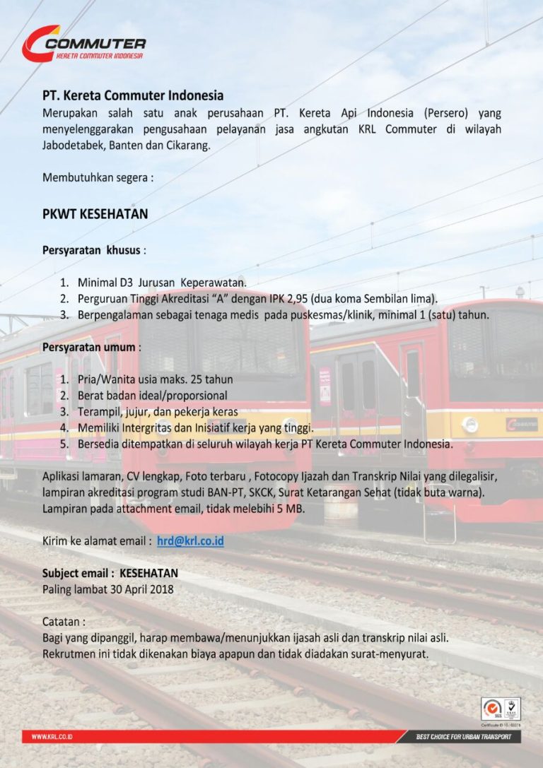 Lowongan Pekerjaan : PT. Kereta Commuter Indonesia | | STIKes Panca